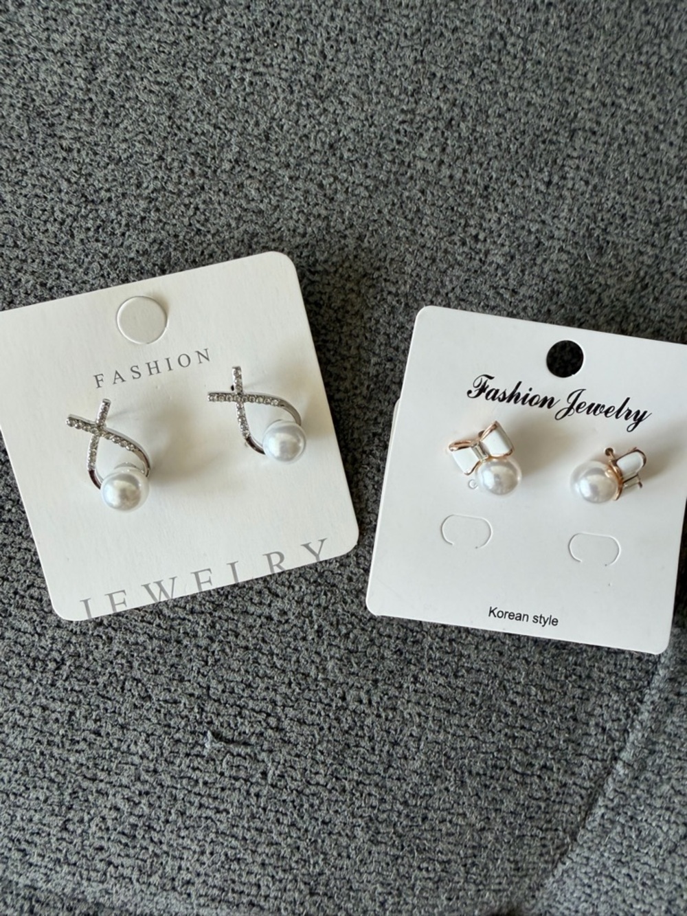 Pearl Stud Earrings Bundle Cross + Bow Gold Tone Fashion Jewelry